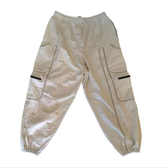 Khaki Cotton Cargo Drop Crotch Harem Unisex Capri Pants *Fits like Med- Large - Picture 6 of 12